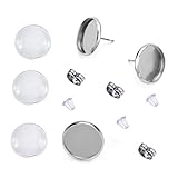 30 Pcs Stainless Steel Stud Earring Cabochon Setting Post Cup Fit for 12mm,30 Pcs Glass Cabochons,60 Pcs Earring Backs (Fit 12 mm Cabochons)