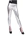 HDE Women's Plus Size Clubwear Shiny Metallic Leggings Liquid Wet Look Pants (Silver, 1X)