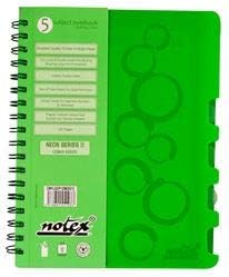 Notex Wirebound Spiral 5 Subject Notebook 150 Sheets 6”x9.5” Ruled/Lined Paper with Plastic Durable Hard Cover – Green – Pack of 2 – 8 Fun Colors available – NOTEX