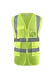 Safety Vest | 5 Pockets | High Visibility Reflective Strips | Color Neon Yellow (M)