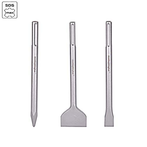Monkey King Bar Sds Max Chisel Bit-Sds Max Bits- Rotary Hammer Drill Chisel Bits Set - Masonry Drill Bits set- Demolition Bits-Masonry Tools -3pcs Point Chisel, Scaling Chisel, Flat Chisels