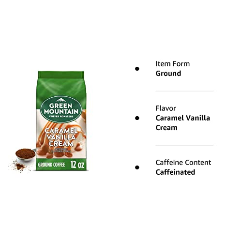 GREEN MOUNTAIN COFFEE ROASTERS, CARAMEL VANILLA CREAM, GROUND FLAVORED COFFEE, LIGHT ROAST, BAGGED 12OZ.