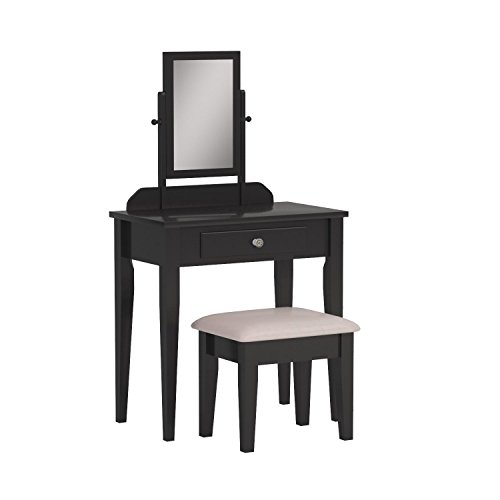 Crown Mark Iris Vanity Table/Stool, Espresso Finish with Beige Seat - Thumbnail 5