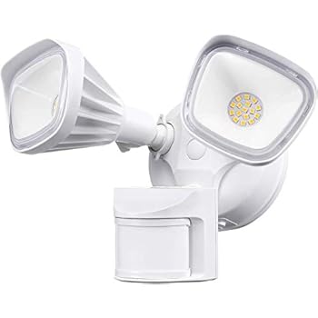 LEONLITE 25W Dual-Head Motion-Activated LED Outdoor Security Light, 150W Equiv. Waterproof Area Lighting, Photocell Included, DIM Mode Available, 5000K Daylight, for Yard, Garage, Porch,White