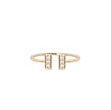 Humble Chic Women's Diamond T Wire Ring - Gold - Adjustable CZ Crystal Pave Delicate Ring, Gold