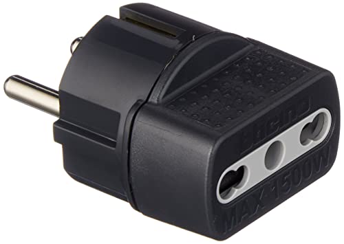 BTicino S3625GE Adaptateur avec fiche Allemande et Prise biphasée, Couleur Noire