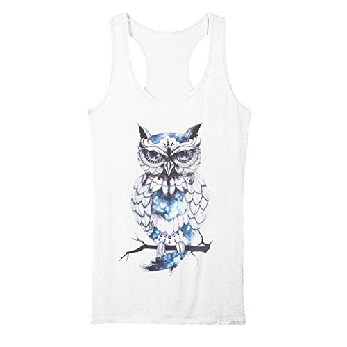 Blouses for Women Fashion 2019,YEZIJIN Fashion Cute Owl Printed Women Vest Fashion Couple Gilet Shirt Plus Size S-3XL White