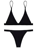 X-HERR Women's Wide Band Triangle Top Cheeky Bottom Bikini Swimsuits (X-Large (US Size Large), Black)