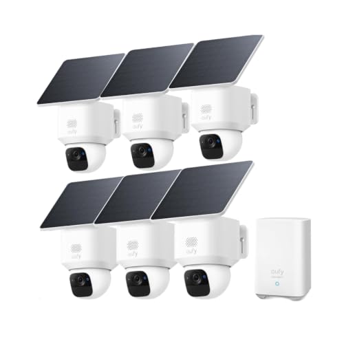 eufy Security eufyCam E30 6-Kamera-Set Solar, Kamera Überwachung Aussen, 360° Schwenk, KI-Tracking, 2K-Qualität, kabellos, eufy Sicherheitskamera Outd