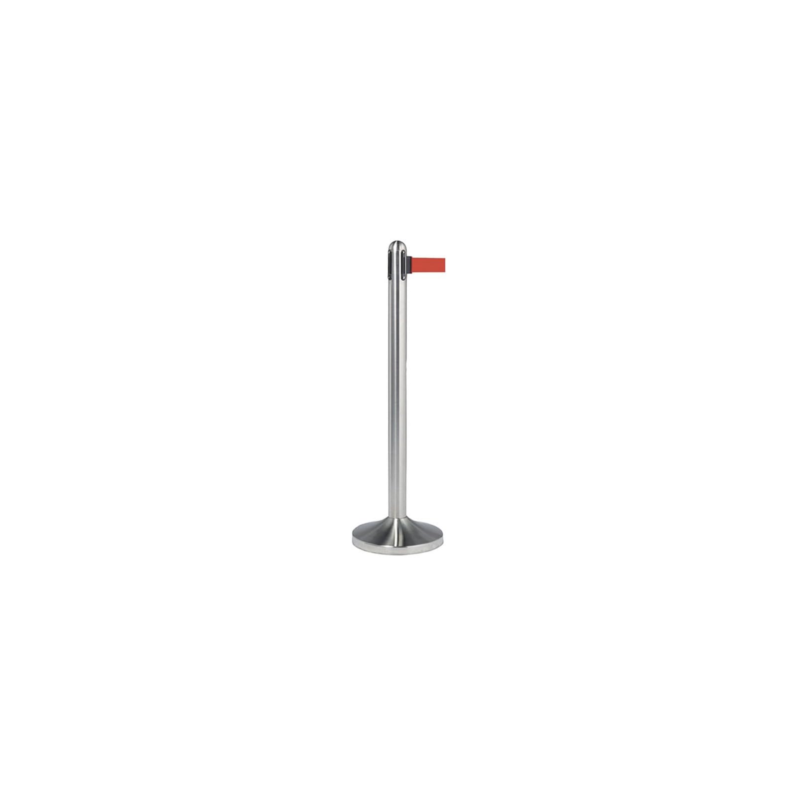 Securit Retractable Barrier Post with Red Nylon Tape - Stainless Steel - Post 100cm (Tape 210cm), Base 31x31cm, Stainless Steel/Red