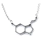 Pewter Serotonin Molecule Cast Necklace, Serotonin necklace sterling silver chain Gift packaged with informational card