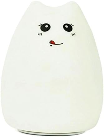 Wish House Cute Cat LED Baby Kids Night Light Silicone 7-Color Flashing Lamp USB Rechargeable Lighting (Naughty Cat)
