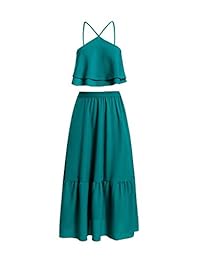 Conjunto de falda maxi con volantes, estilo casual, 2 piezas, para dama