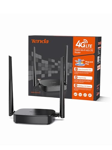 Tenda Router 4G SIM - Mobile WiFi Router 3G/4G Wireless Band 2.4 GHz, LTE Cat4, Fast Ethernet LAN/WAN Port, 2 * 4dBi External Antenna, NANO SIM Card, Plug and Play, 4G03 Pro