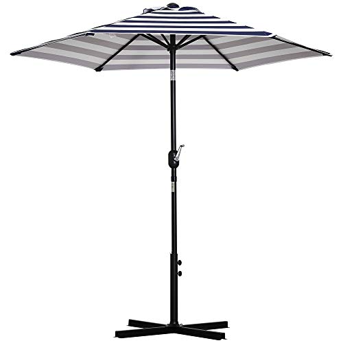 Outsunny Sonnenschirm Gartenschirm Terrassenschirm Gestell Stahl im Freien Blauer Streifen Ø230 x 216 cm