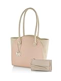 Butterflies Women's Handbag (Peach and Cream) (Set of 2) (BNS WB0200)