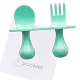 GRABEASE First Self Feed Baby Utensils with a Togo Pouch - Anti-Choke, BPA-Free Baby Spoon and Fork Toddler Utensils - Toddler Silverware for Baby Led Weaning Ages 6 Months+, Mint