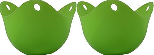 Reliable Home Products - Best Egg Poacher Cups - Makes a Perfect Single Poached Egg Dish in Silicone Pod Steamer cooked in a Pan - Pack of 2 Basket Holders - Color is Green Pouch