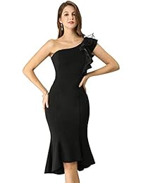 Allegra K vestido de cóctel de fiesta con volantes y un hombro para mujer