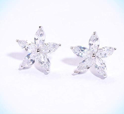 Awesome New Silver Filled White Topaz/CZ Marquise Cut Flower Stud Earrings For Women Lady