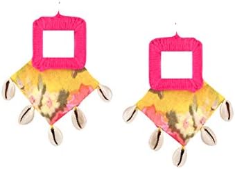 Pink & Yellow Non-Precious Metal Dangle & Drop Mirror Earrings With Shell Detail For Women