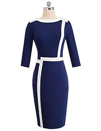 Homeyee B474 - Vestido para mujer (manga 3 4, tejido colorBlock)