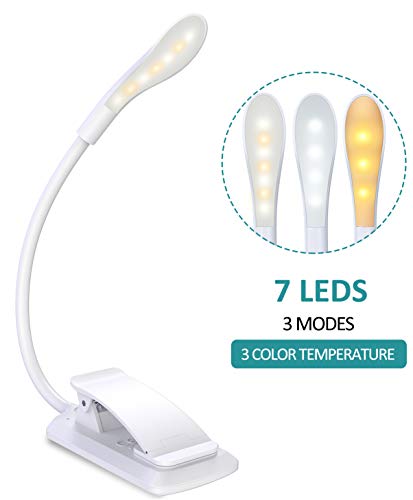 Reading Light, Bovon 360° Flexible Clip on Book Light, 7 LED 3-Level Brightness (Warm & Cool), USB Rechargeable, Touch Switch, Eye Care Mini Night Reading Lamp for Bed, Desk, E-Reader, etc - Thumbnail 7