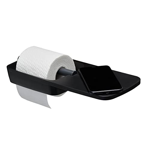 Tiger Tess, Toiletrolhouder met planchet, Zwart / Antraciet, 145x321x48mm