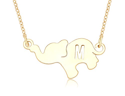 TUSHUO Simple Gold-Plated Necklace with Hollow 26 Letters on Cute Elephant Pendant (M)