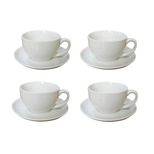 BPFY 6.7Ounce (200 Milliliter) Set of 4 Porcelain Cappuccino Cups with Saucers, Demitasse Cups, Ceramic Coffee cups for Specialty Coffee Drinks, Latte, Cafe Mocha and Tea, White - Thumbnail 4