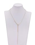 Geerier Gold Chain Y Type Simple Bar Necklace Pendant Bar Drop At Center Long Lariat Necklace