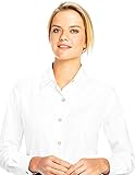 Women's Button-Down Long Sleeve Shirt Regular Fit Point Collar - Style Becky,White,Size Large
