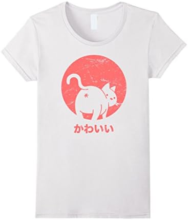 Womens Retro "Kawaii" Funny Kitten T-Shirt Medium White