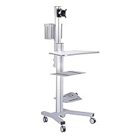 AW 4-Wheel Desktop PC Mobile Cart 25x22x69" Monitor Mount Printer Deck Computer Desk Workstation Silver