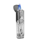 Torch Lighter,Jet Lighter Windproof Turbo Triple Flame Gas Butane Refillable Torch Lighter with Punch Cutter Tool with Fully Transparent Butane Window,Gadgets for Men
