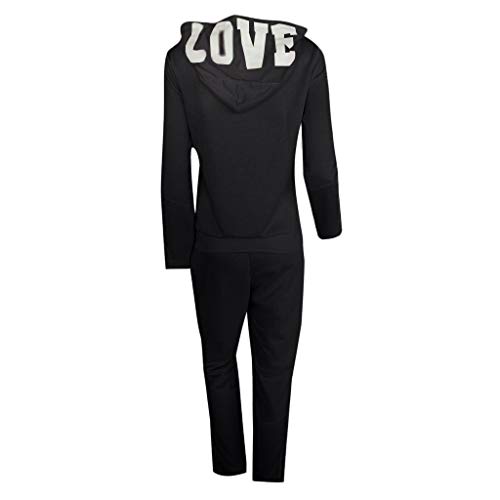 WUAI Two Piece Outfits for Women, Casual Hoodies Stripe Sport Suits Active Top Bottom Sets Sweatshirt Pant (Black,Large)