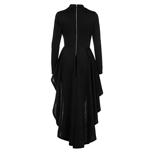 Long Sleeve Swing Dress,Women Solid Irregular Ruffle High Low Hem Maxi Dresses (L, Black)