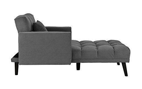 Sofamania Modern Velvet Fabric Recliner Sleeper Chaise Lounge - Futon Sleeper Single Seater with Nailhead Trim (Dark Grey)
