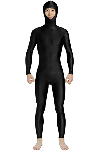 JustinCostume Men's Spandex Open Face Zentai Bodysuit XL Black No Hands No Feet