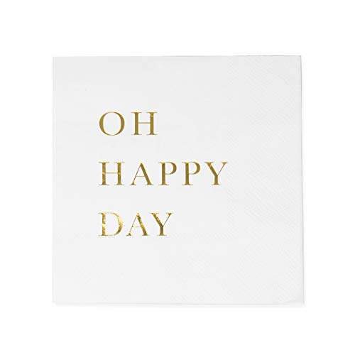 Sunshine Supply Gold Cocktail Napkins - 3-Ply Paper Party Napkins for Wedding Reception, Baby Shower, Bridal Shower, 5 Inch Gold Napkins (Oh Happy Day and Confetti Dots Set)