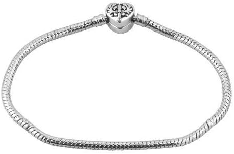 Korliya Heart Lock Snap Clasp Snake Chain Bracelet for European Bead Charm