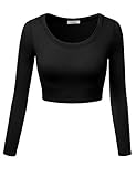 Womens Solid Long Sleeve Crop Top Black,Small