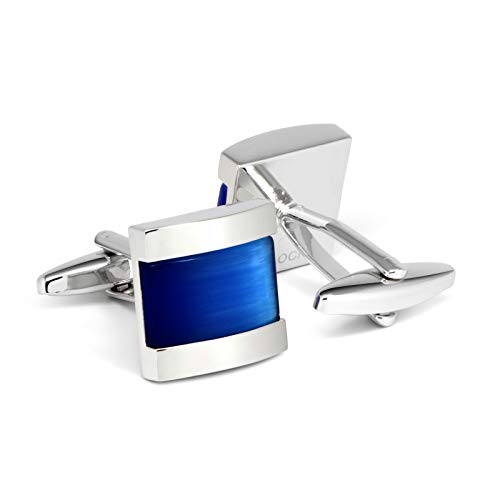 VIILOCK Square Cat Eye Cufflinks for Men Opal Sliver Tone Cuff Links Business Wedding Gift (Blue)