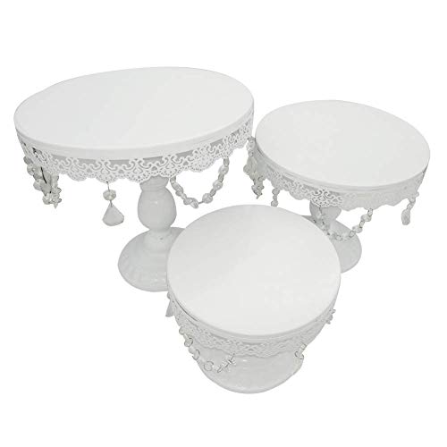 Set of 3 Cake Stand Metal Cupcake Holder with Pendants and Beads for Wedding Baby Shower Birthday Party Cake Dessert Candy Bar Display White