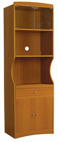 Home Source Industries Microwave Cart with Lots of Storage and Glass-Door on Upper Shelves, Cherry Finish