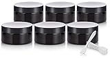 Black PET Plastic (BPA Free) Refillable Low Profile Jar - 8 oz (6 Pack) + Labels