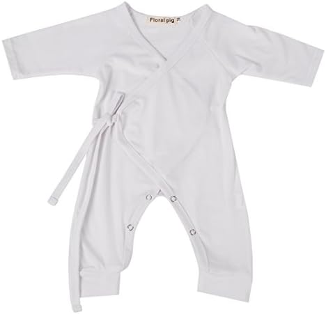 Newborn Baby Boys Girls Long Sleeve One Piece Layette Romper Back with Angel Wing (6-12M, white)