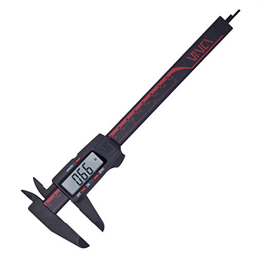 VINCA DCPA-0605E Electronic Digital Nylon Vernier Caliper Inch/Metric Conversion 0-6 Inch/150 mm Red/Black Extra Large LCD Screen Auto Off Featured Measuring Tool