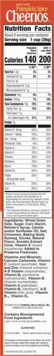 PUMPKIN SPICE CHEERIOS, GLUTEN FREE BREAKFAST CEREAL, 10.8 OZ