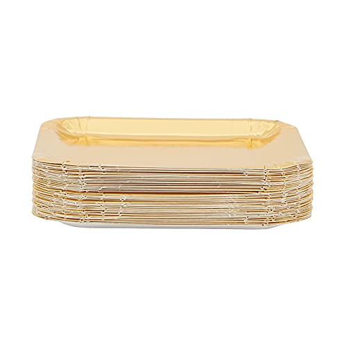 Gold Paper Party Plates for Birthday Cake Dessert, Foil Square Design